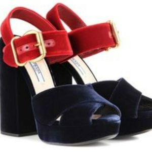 PRADA Blue/Red Velvet Platform Sandals Sz 35